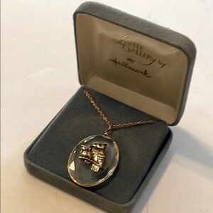 Little Gallery by Hallmark Glass Pendent Goldtone Mom Baby Owl Pendent Necklace